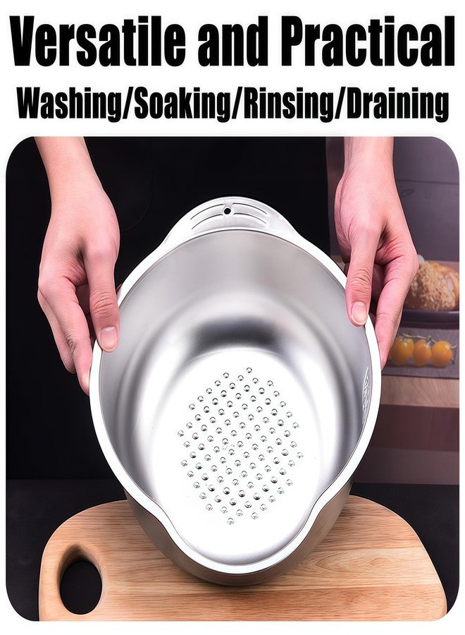DOPMEP Rice Washer Strainer Bowl, Stainless Steel Washing Bowl for Rinsing Quinoa, Side Drainers Colander for Cleaning Fruits, Vegetables, and Beans - Versatile Kitchen Gadgets, 25X21X13 Cm, Silver - Image 4